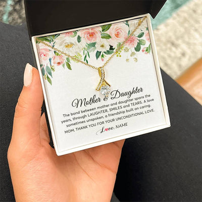 Alluring Beauty Necklace 18K Yellow Gold Finish | Personalized The Bond Between Mother And Daughter Necklace Thank You Love Mom Jewelry Birthday Mothers Day Christmas Customized Gift Box Message Card | teecentury