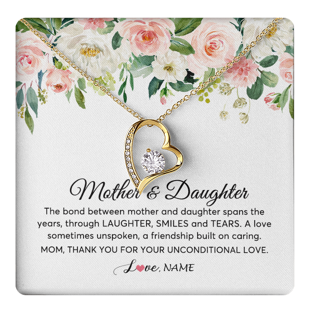 Forever Love Necklace 18K Yellow Gold Finish | 1 | Personalized The Bond Between Mother And Daughter Necklace Thank You Love Mom Jewelry Birthday Mothers Day Christmas Customized Gift Box Message Card | teecentury
