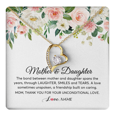 Forever Love Necklace 18K Yellow Gold Finish | 1 | Personalized The Bond Between Mother And Daughter Necklace Thank You Love Mom Jewelry Birthday Mothers Day Christmas Customized Gift Box Message Card | teecentury