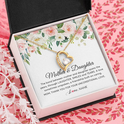 Forever Love Necklace 18K Yellow Gold Finish | Personalized The Bond Between Mother And Daughter Necklace Thank You Love Mom Jewelry Birthday Mothers Day Christmas Customized Gift Box Message Card | teecentury