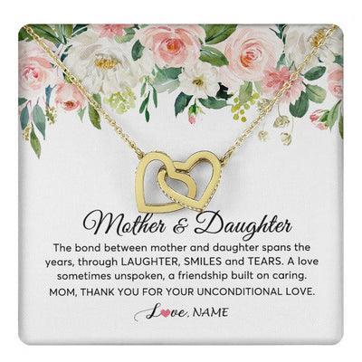Interlocking Hearts Necklace 18K Yellow Gold Finish | 1 | Personalized The Bond Between Mother And Daughter Necklace Thank You Love Mom Jewelry Birthday Mothers Day Christmas Customized Gift Box Message Card | teecentury