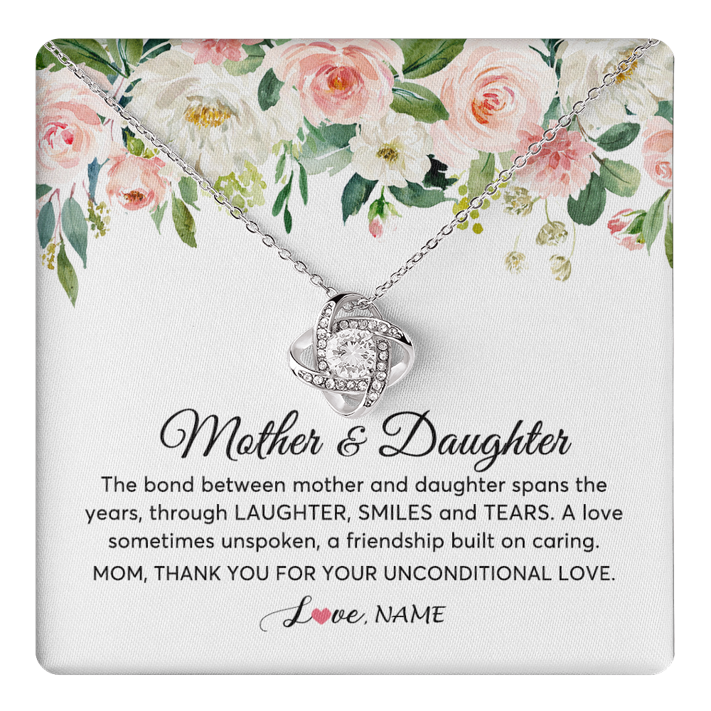 Love Knot Necklace 14K White Gold Finish | 1 | Personalized The Bond Between Mother And Daughter Necklace Thank You Love Mom Jewelry Birthday Mothers Day Christmas Customized Gift Box Message Card | teecentury