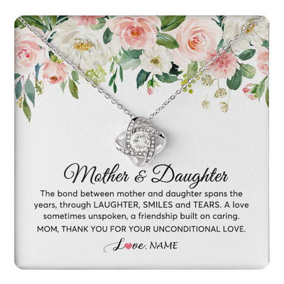 Love Knot Necklace 14K White Gold Finish | 1 | Personalized The Bond Between Mother And Daughter Necklace Thank You Love Mom Jewelry Birthday Mothers Day Christmas Customized Gift Box Message Card | teecentury