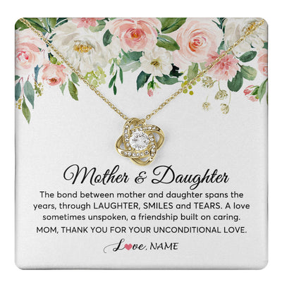 Love Knot Necklace 18K Yellow Gold Finish | 1 | Personalized The Bond Between Mother And Daughter Necklace Thank You Love Mom Jewelry Birthday Mothers Day Christmas Customized Gift Box Message Card | teecentury