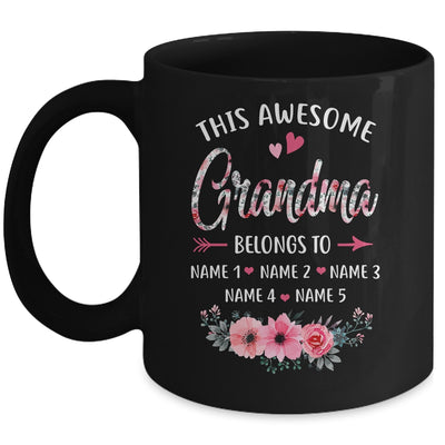 Personalized This Awesome Grandma Belongs To Custom Kids Name Floral Grandma Mothers Day Birthday Christmas Mug | teecentury