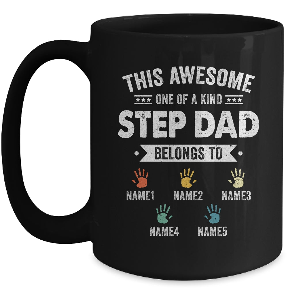 Personalized This Awesome Stepdad Belongs To Custom Kids Name Color Hand Fathers Day Birthday Christmas Mug | teecentury