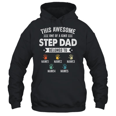 Personalized This Awesome Stepdad Belongs To Custom Kids Name Color Hand Fathers Day Birthday Christmas Shirt & Hoodie | teecentury