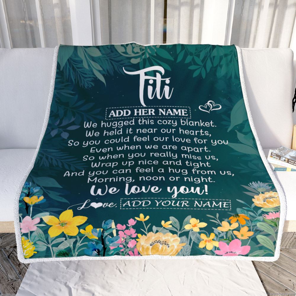 Personalized Titi Blanket From Niece Nephew Floral Green We Love You Titi Birthday Gifts Mothers Day Thanksgiving Christmas Customized Fleece Blanket | teecentury