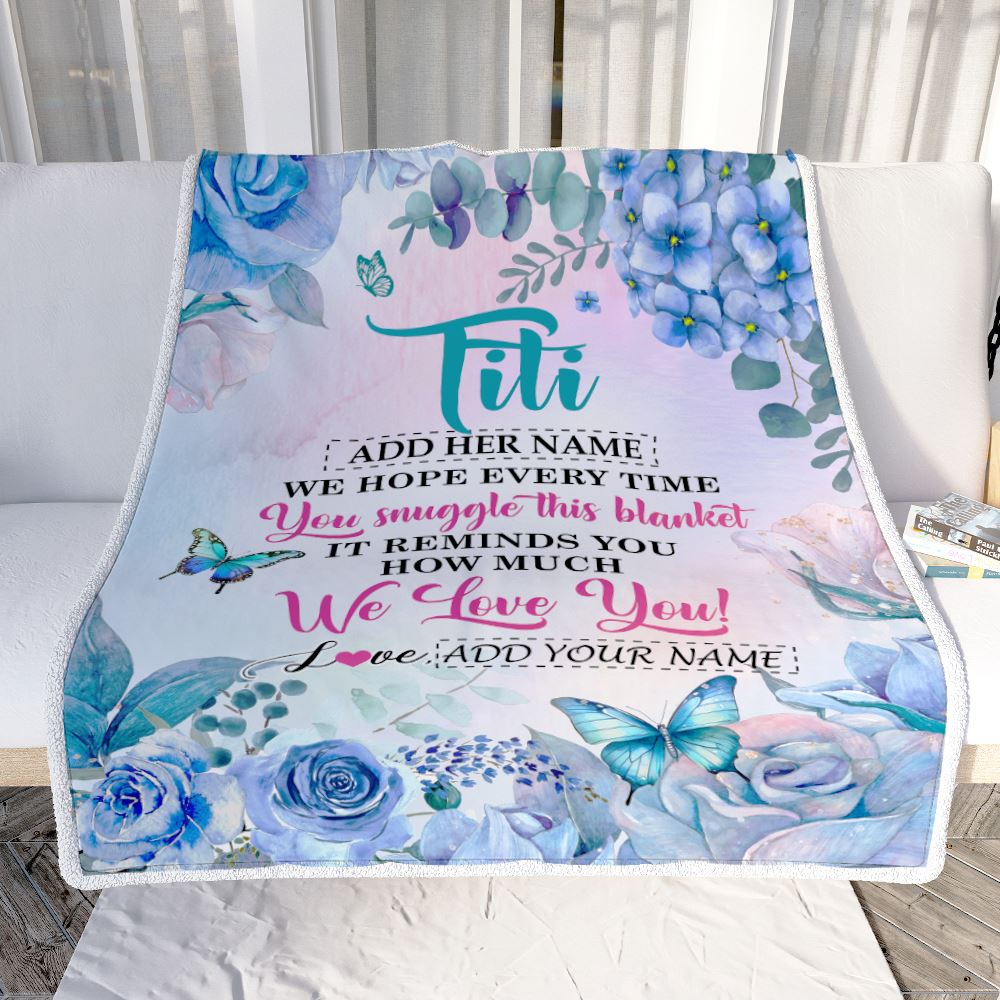 Personalized Titi Blanket From Niece Nephew Floral Print We Love You Titi Birthday Gifts Mothers Day Thanksgiving Christmas Customized Fleece Blanket | teecentury