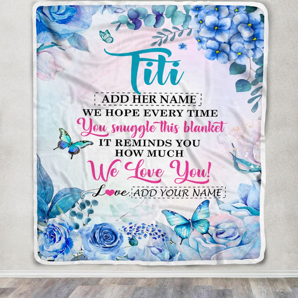 Personalized Titi Blanket From Niece Nephew Floral Print We Love You Titi Birthday Gifts Mothers Day Thanksgiving Christmas Customized Fleece Blanket | teecentury