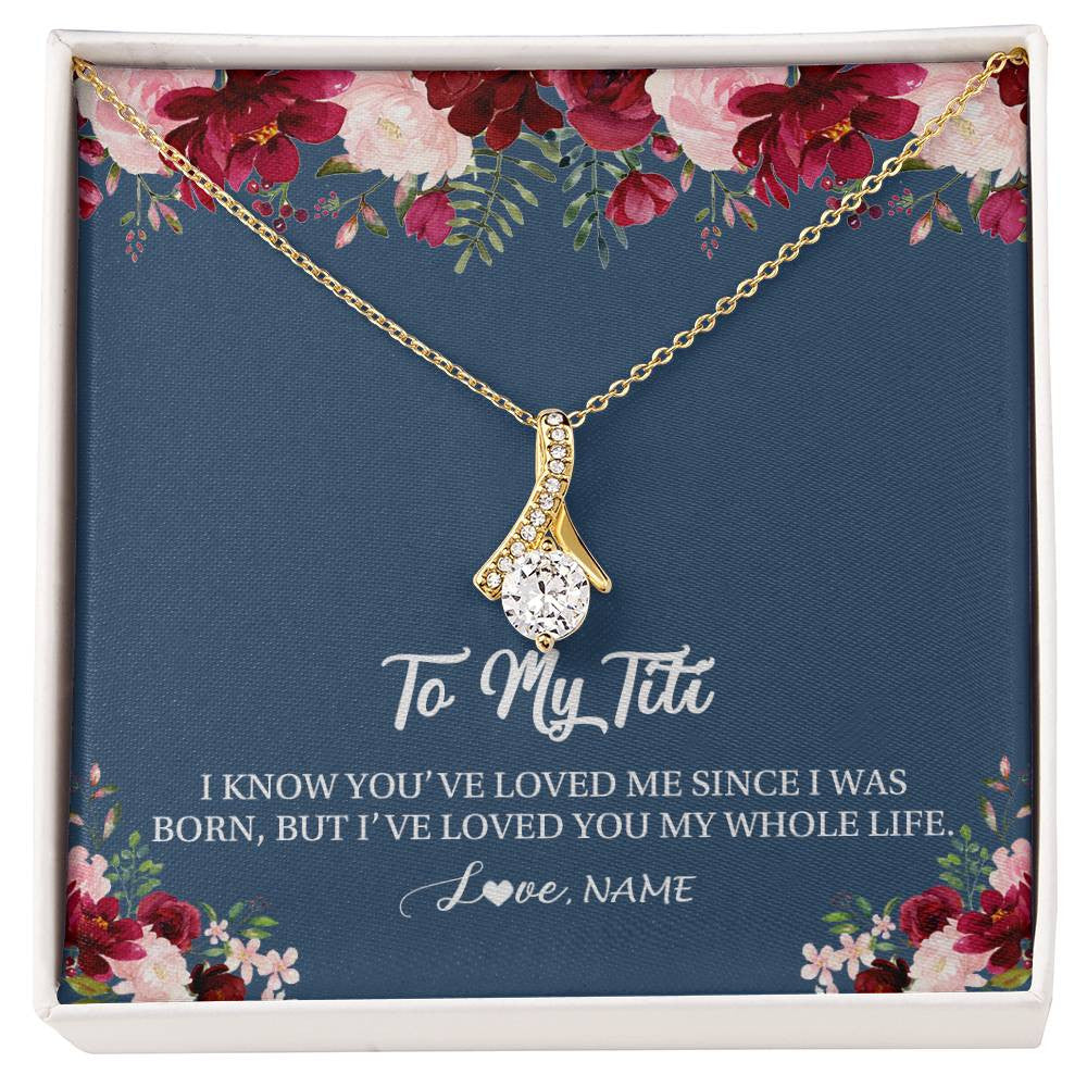 Alluring Beauty Necklace 18K Yellow Gold Finish | Personalized Titi Necklace From Niece Nephew I've Loved You My Whole Life Floral Titi Birthday Mothers Day Christmas Customized Message Card | teecentury