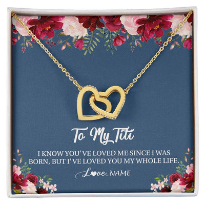 Interlocking Hearts Necklace 18K Yellow Gold Finish | Personalized Titi Necklace From Niece Nephew I've Loved You My Whole Life Floral Titi Birthday Mothers Day Christmas Customized Message Card | teecentury