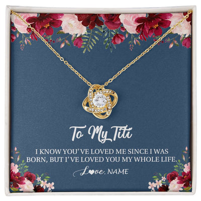 Love Knot Necklace 18K Yellow Gold Finish | Personalized Titi Necklace From Niece Nephew I've Loved You My Whole Life Floral Titi Birthday Mothers Day Christmas Customized Message Card | teecentury