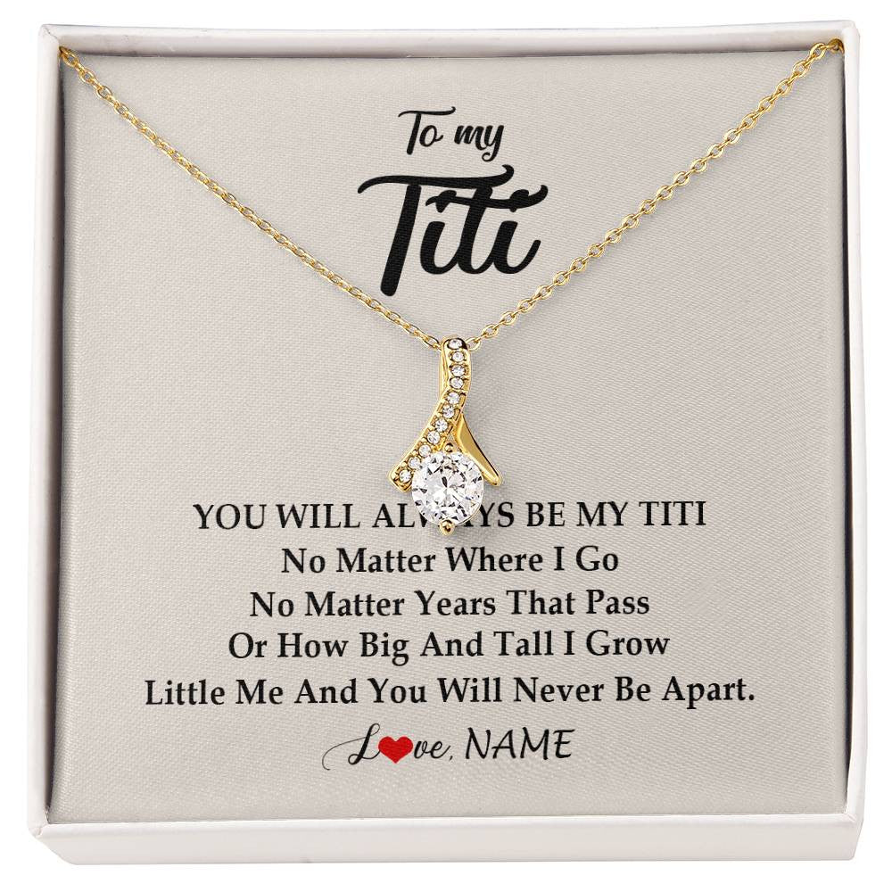 Alluring Beauty Necklace 18K Yellow Gold Finish | Personalized Titi Necklace From Niece Nephew You Will Always Be My Titi Birthday Mothers Day Christmas Customized Gift Box Message Card | teecentury