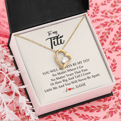Forever Love Necklace 18K Yellow Gold Finish | Personalized Titi Necklace From Niece Nephew You Will Always Be My Titi Birthday Mothers Day Christmas Customized Gift Box Message Card | teecentury