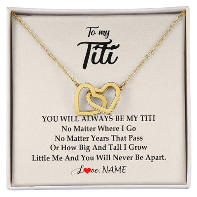 Interlocking Hearts Necklace 18K Yellow Gold Finish | Personalized Titi Necklace From Niece Nephew You Will Always Be My Titi Birthday Mothers Day Christmas Customized Gift Box Message Card | teecentury