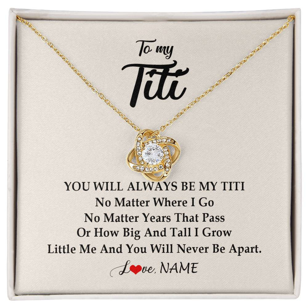 Love Knot Necklace 18K Yellow Gold Finish | Personalized Titi Necklace From Niece Nephew You Will Always Be My Titi Birthday Mothers Day Christmas Customized Gift Box Message Card | teecentury