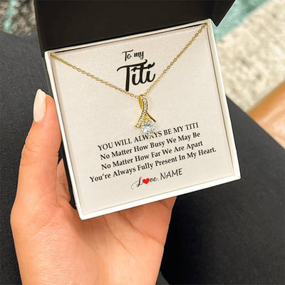 Alluring Beauty Necklace 18K Yellow Gold Finish | Personalized Titi Necklace From Niece Nephew You're Always In My Heart Titi Birthday Mothers Day Christmas Jewelry Pendant Customized Gift Box Message Card | teecentury
