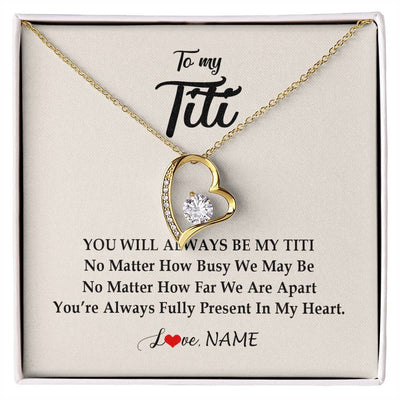 Forever Love Necklace 18K Yellow Gold Finish | Personalized Titi Necklace From Niece Nephew You're Always In My Heart Titi Birthday Mothers Day Christmas Jewelry Pendant Customized Gift Box Message Card | teecentury