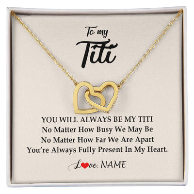 Interlocking Hearts Necklace 18K Yellow Gold Finish | Personalized Titi Necklace From Niece Nephew You're Always In My Heart Titi Birthday Mothers Day Christmas Jewelry Pendant Customized Gift Box Message Card | teecentury