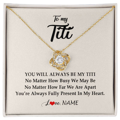 Love Knot Necklace 18K Yellow Gold Finish | Personalized Titi Necklace From Niece Nephew You're Always In My Heart Titi Birthday Mothers Day Christmas Jewelry Pendant Customized Gift Box Message Card | teecentury