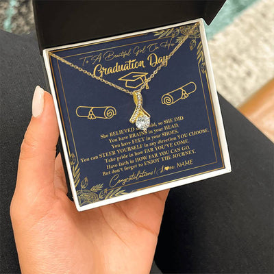 Alluring Beauty Necklace 18K Yellow Gold Finish | Personalized To A Beautiful Girl On Her Graduation Day Necklace Class of 2023 For Daughter Granddaughter Sister Jewelry Customized Gift Box Message Card | teecentury