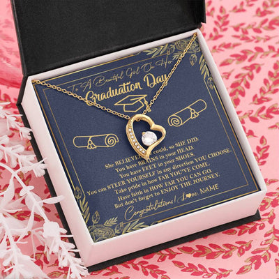Forever Love Necklace 18K Yellow Gold Finish | Personalized To A Beautiful Girl On Her Graduation Day Necklace Class of 2023 For Daughter Granddaughter Sister Jewelry Customized Gift Box Message Card | teecentury