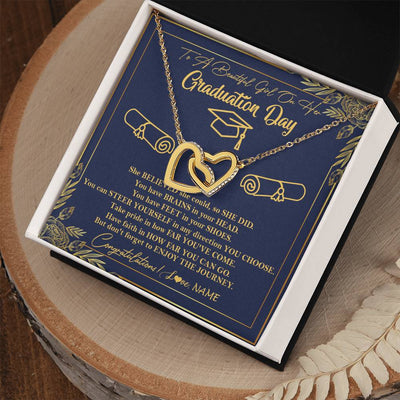 Interlocking Hearts Necklace 18K Yellow Gold Finish | Personalized To A Beautiful Girl On Her Graduation Day Necklace Class of 2023 For Daughter Granddaughter Sister Jewelry Customized Gift Box Message Card | teecentury
