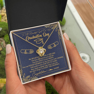 Love Knot Necklace 18K Yellow Gold Finish | Personalized To A Beautiful Girl On Her Graduation Day Necklace Class of 2023 For Daughter Granddaughter Sister Jewelry Customized Gift Box Message Card | teecentury
