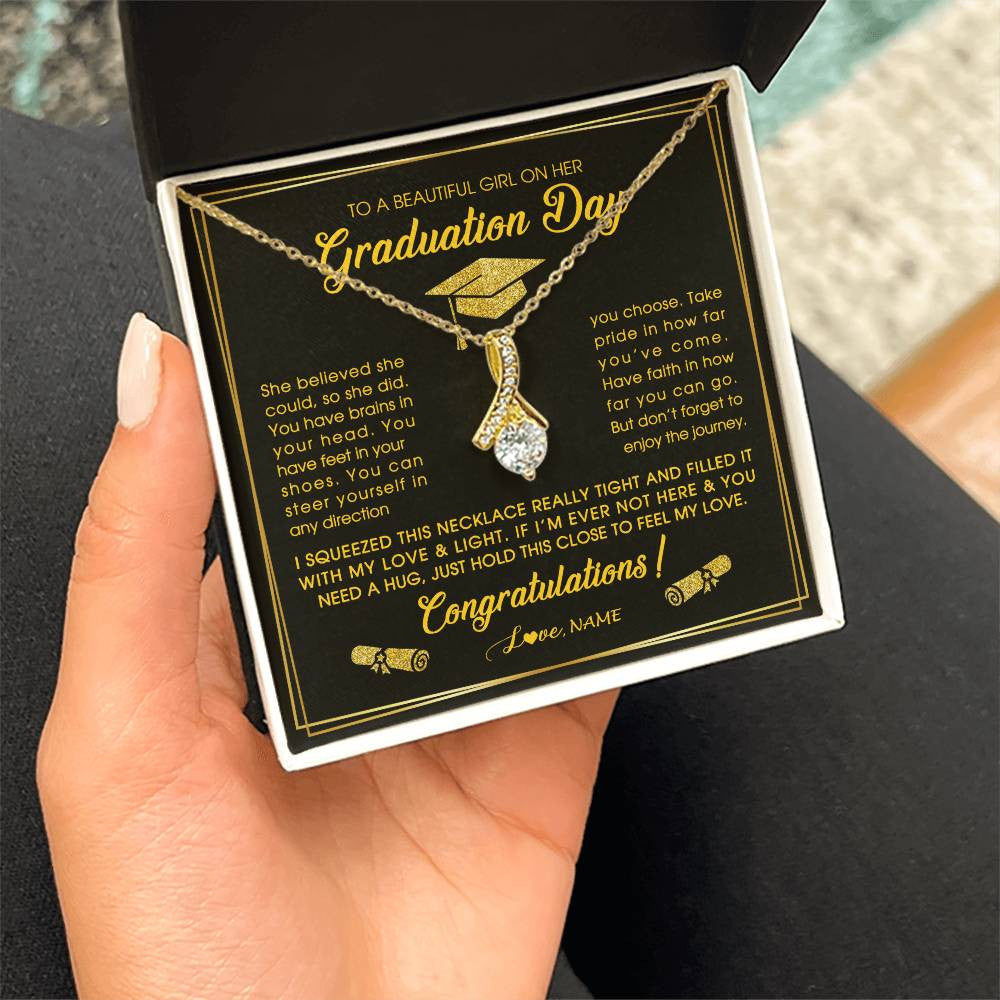 Alluring Beauty Necklace 18K Yellow Gold Finish | Personalized To A Beautiful Girl On Her Graduation Day Necklace For Daughter Granddaughter Sister Bonus Daughter Jewelry Customized Gift Box Message Card | teecentury