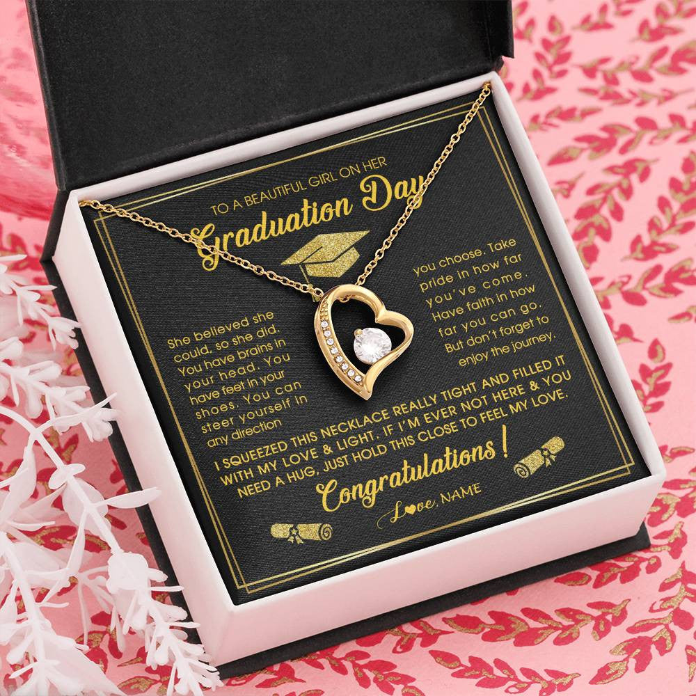 Forever Love Necklace 18K Yellow Gold Finish | Personalized To A Beautiful Girl On Her Graduation Day Necklace For Daughter Granddaughter Sister Bonus Daughter Jewelry Customized Gift Box Message Card | teecentury