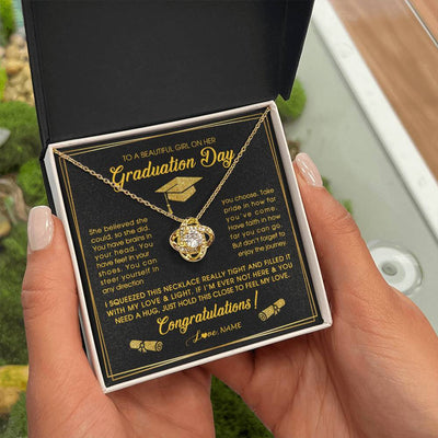 Love Knot Necklace 18K Yellow Gold Finish | Personalized To A Beautiful Girl On Her Graduation Day Necklace For Daughter Granddaughter Sister Bonus Daughter Jewelry Customized Gift Box Message Card | teecentury