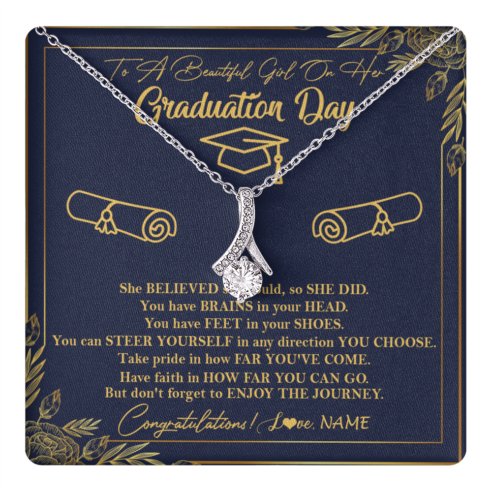 Alluring Beauty Necklace 14K White Gold Finish | 1 | Personalized To A Beautiful Women On Her Graduation Day Necklace Class of 2024 For Daughter Granddaughter Sister Jewelry Customized Gift Box Message Card | teecentury