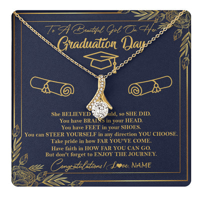 Alluring Beauty Necklace 18K Yellow Gold Finish | 1 | Personalized To A Beautiful Women On Her Graduation Day Necklace Class of 2024 For Daughter Granddaughter Sister Jewelry Customized Gift Box Message Card | teecentury