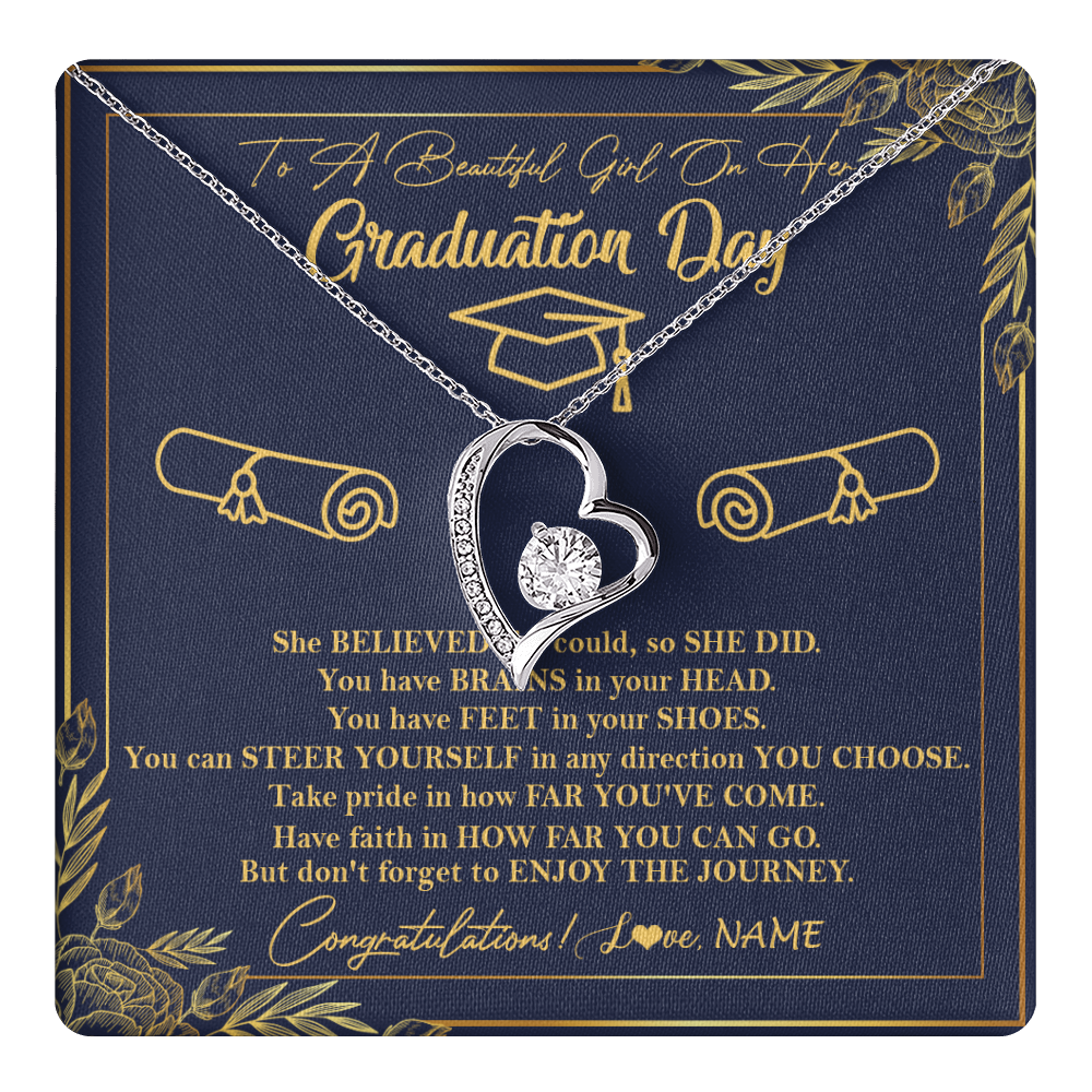 Forever Love Necklace 14K White Gold Finish | 1 | Personalized To A Beautiful Women On Her Graduation Day Necklace Class of 2024 For Daughter Granddaughter Sister Jewelry Customized Gift Box Message Card | teecentury