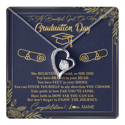 Forever Love Necklace 14K White Gold Finish | 1 | Personalized To A Beautiful Women On Her Graduation Day Necklace Class of 2024 For Daughter Granddaughter Sister Jewelry Customized Gift Box Message Card | teecentury