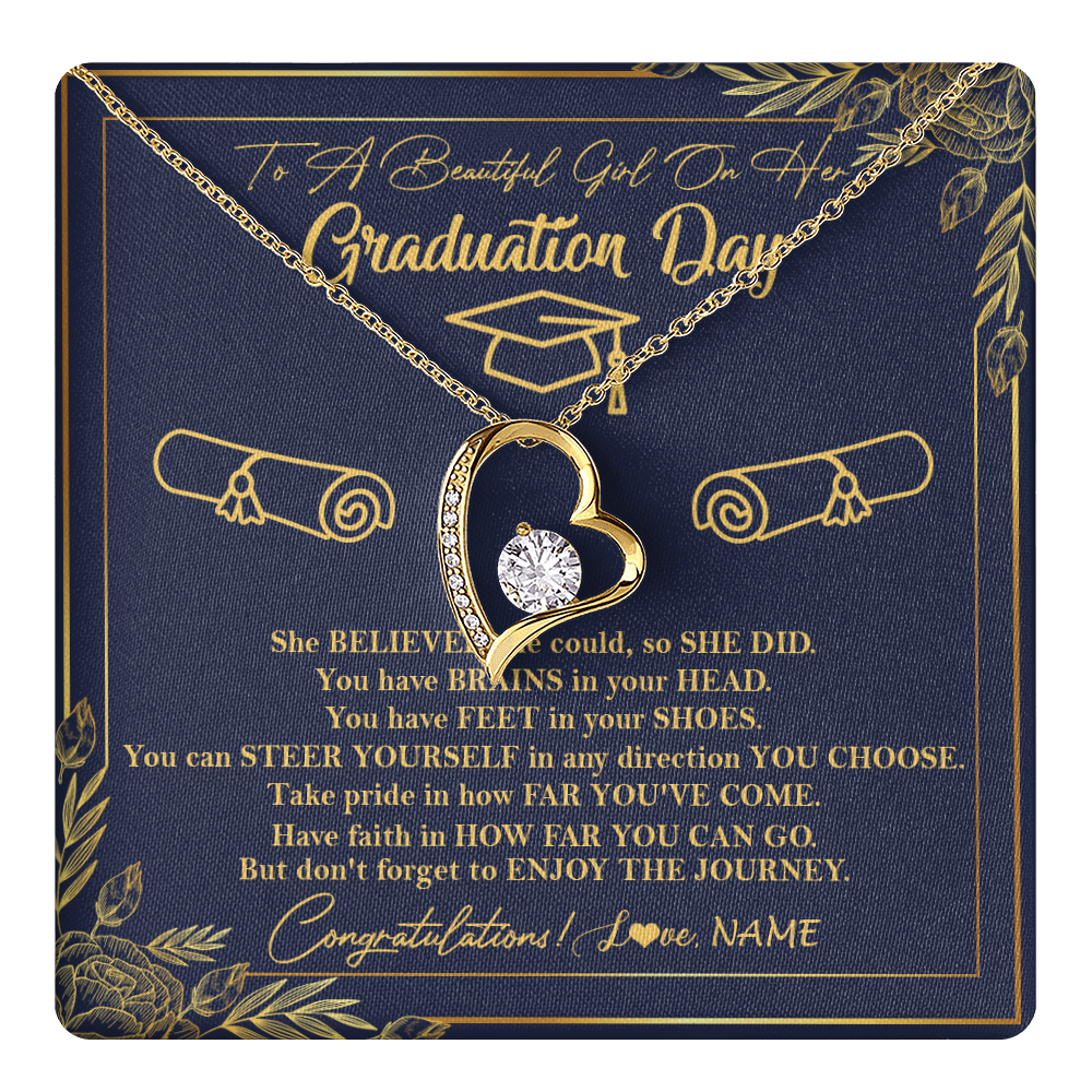 Forever Love Necklace 18K Yellow Gold Finish | 1 | Personalized To A Beautiful Women On Her Graduation Day Necklace Class of 2024 For Daughter Granddaughter Sister Jewelry Customized Gift Box Message Card | teecentury