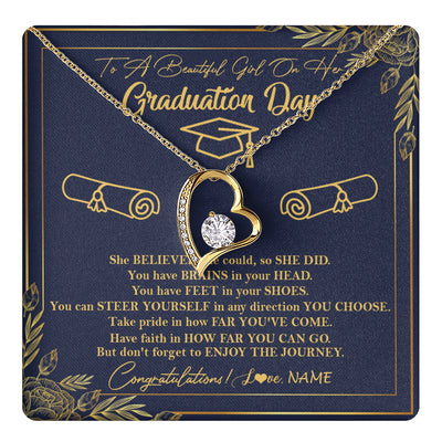 Forever Love Necklace 18K Yellow Gold Finish | 1 | Personalized To A Beautiful Women On Her Graduation Day Necklace Class of 2024 For Daughter Granddaughter Sister Jewelry Customized Gift Box Message Card | teecentury