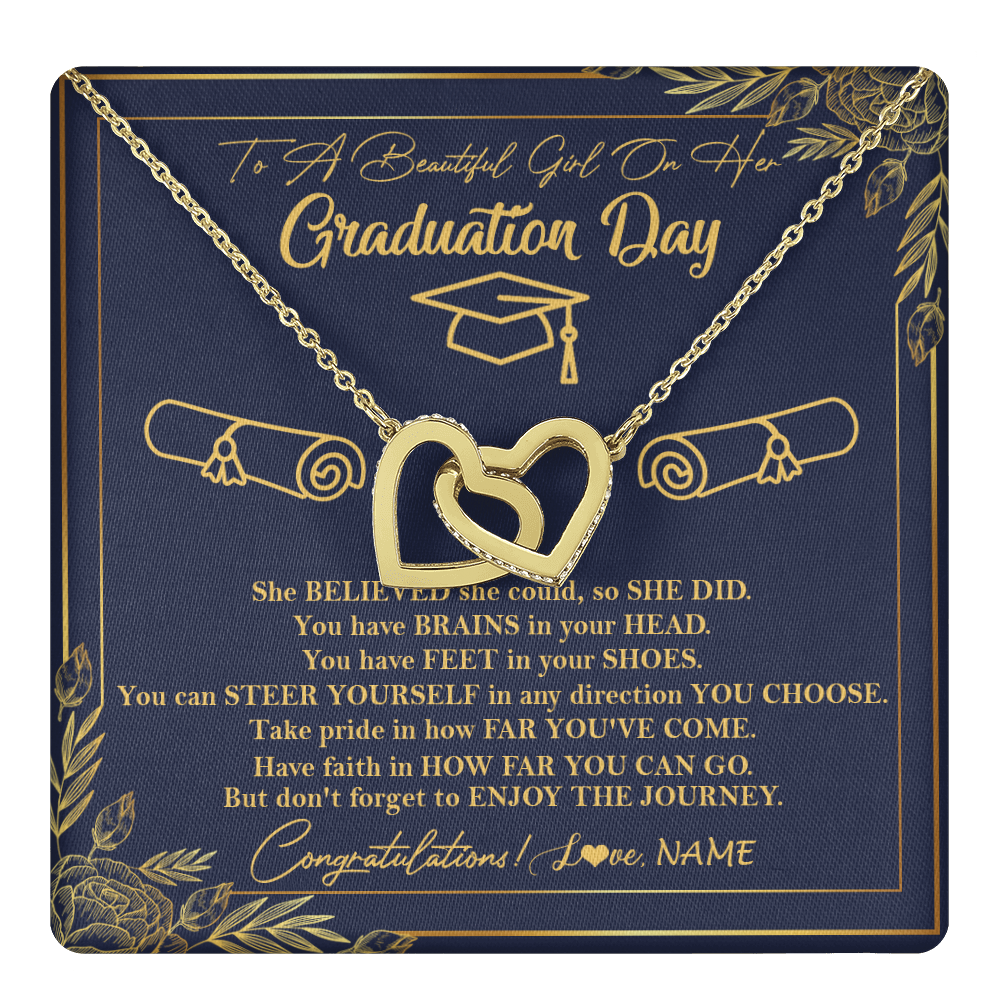 Interlocking Hearts Necklace 18K Yellow Gold Finish | 1 | Personalized To A Beautiful Women On Her Graduation Day Necklace Class of 2024 For Daughter Granddaughter Sister Jewelry Customized Gift Box Message Card | teecentury