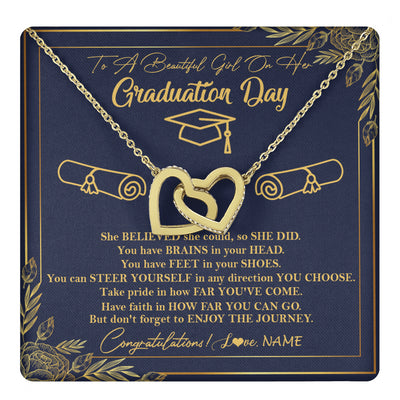 Interlocking Hearts Necklace 18K Yellow Gold Finish | 1 | Personalized To A Beautiful Women On Her Graduation Day Necklace Class of 2024 For Daughter Granddaughter Sister Jewelry Customized Gift Box Message Card | teecentury