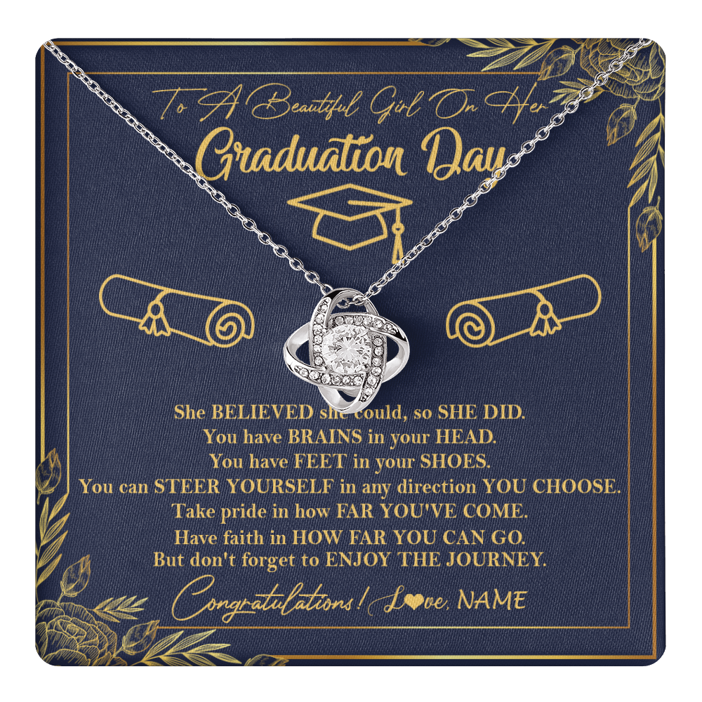 Love Knot Necklace 14K White Gold Finish | 1 | Personalized To A Beautiful Women On Her Graduation Day Necklace Class of 2024 For Daughter Granddaughter Sister Jewelry Customized Gift Box Message Card | teecentury