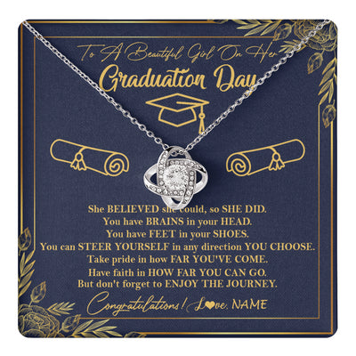 Love Knot Necklace 14K White Gold Finish | 1 | Personalized To A Beautiful Women On Her Graduation Day Necklace Class of 2024 For Daughter Granddaughter Sister Jewelry Customized Gift Box Message Card | teecentury