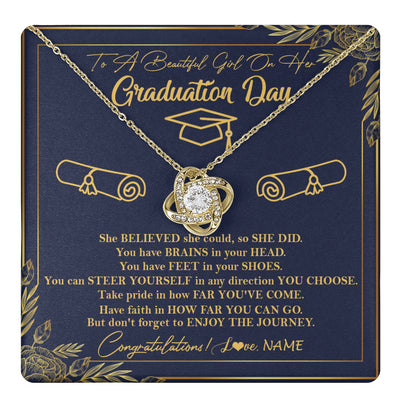 Love Knot Necklace 18K Yellow Gold Finish | 1 | Personalized To A Beautiful Women On Her Graduation Day Necklace Class of 2024 For Daughter Granddaughter Sister Jewelry Customized Gift Box Message Card | teecentury