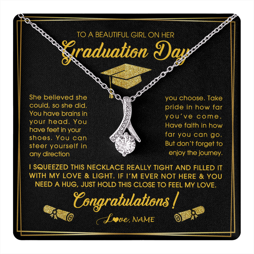 Alluring Beauty Necklace 14K White Gold Finish | 1 | Personalized To A Beautiful Women On Her Graduation Day Necklace For Daughter Granddaughter Sister Bonus Daughter Jewelry Customized Gift Box Message Card | teecentury