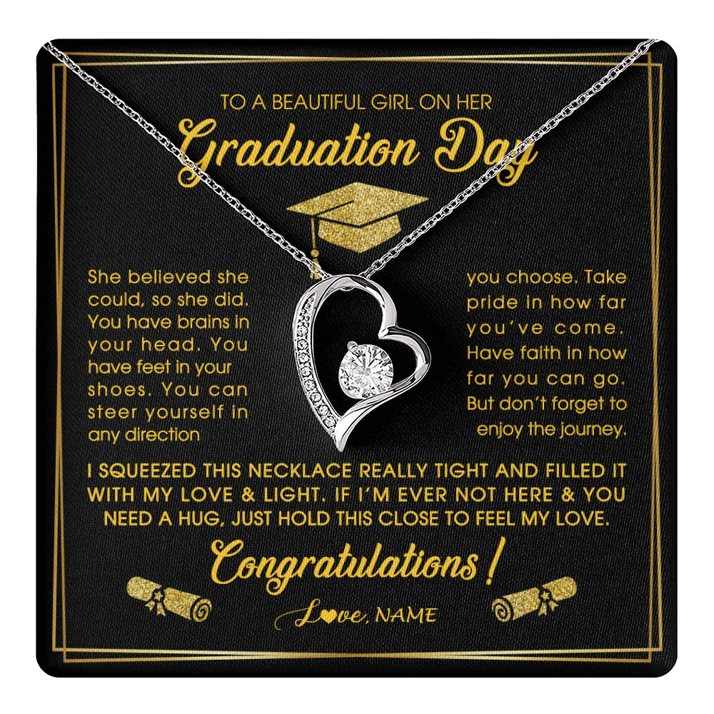Forever Love Necklace 14K White Gold Finish | 1 | Personalized To A Beautiful Women On Her Graduation Day Necklace For Daughter Granddaughter Sister Bonus Daughter Jewelry Customized Gift Box Message Card | teecentury