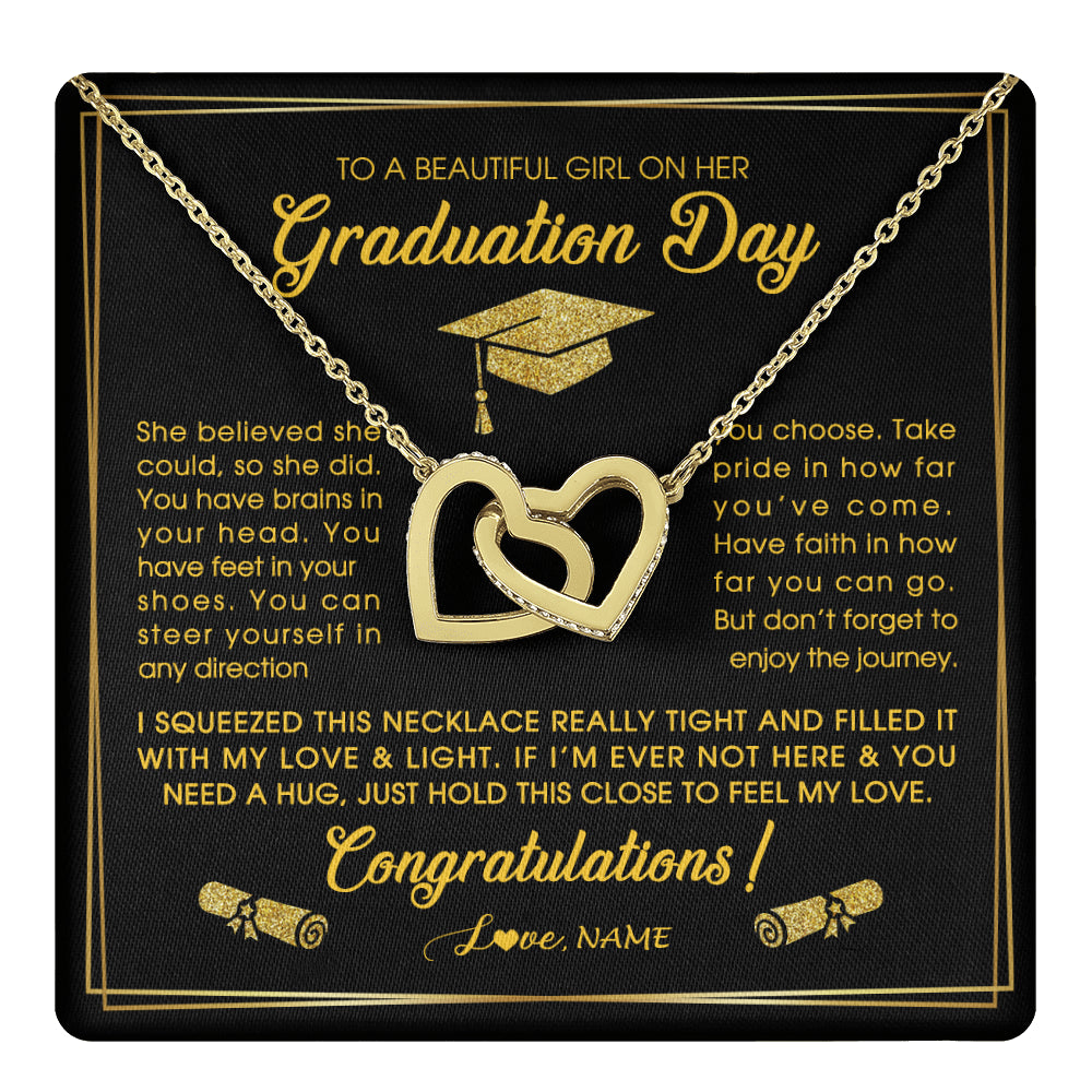 Interlocking Hearts Necklace 18K Yellow Gold Finish | 1 | Personalized To A Beautiful Women On Her Graduation Day Necklace For Daughter Granddaughter Sister Bonus Daughter Jewelry Customized Gift Box Message Card | teecentury