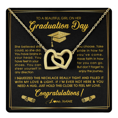 Interlocking Hearts Necklace 18K Yellow Gold Finish | 1 | Personalized To A Beautiful Women On Her Graduation Day Necklace For Daughter Granddaughter Sister Bonus Daughter Jewelry Customized Gift Box Message Card | teecentury