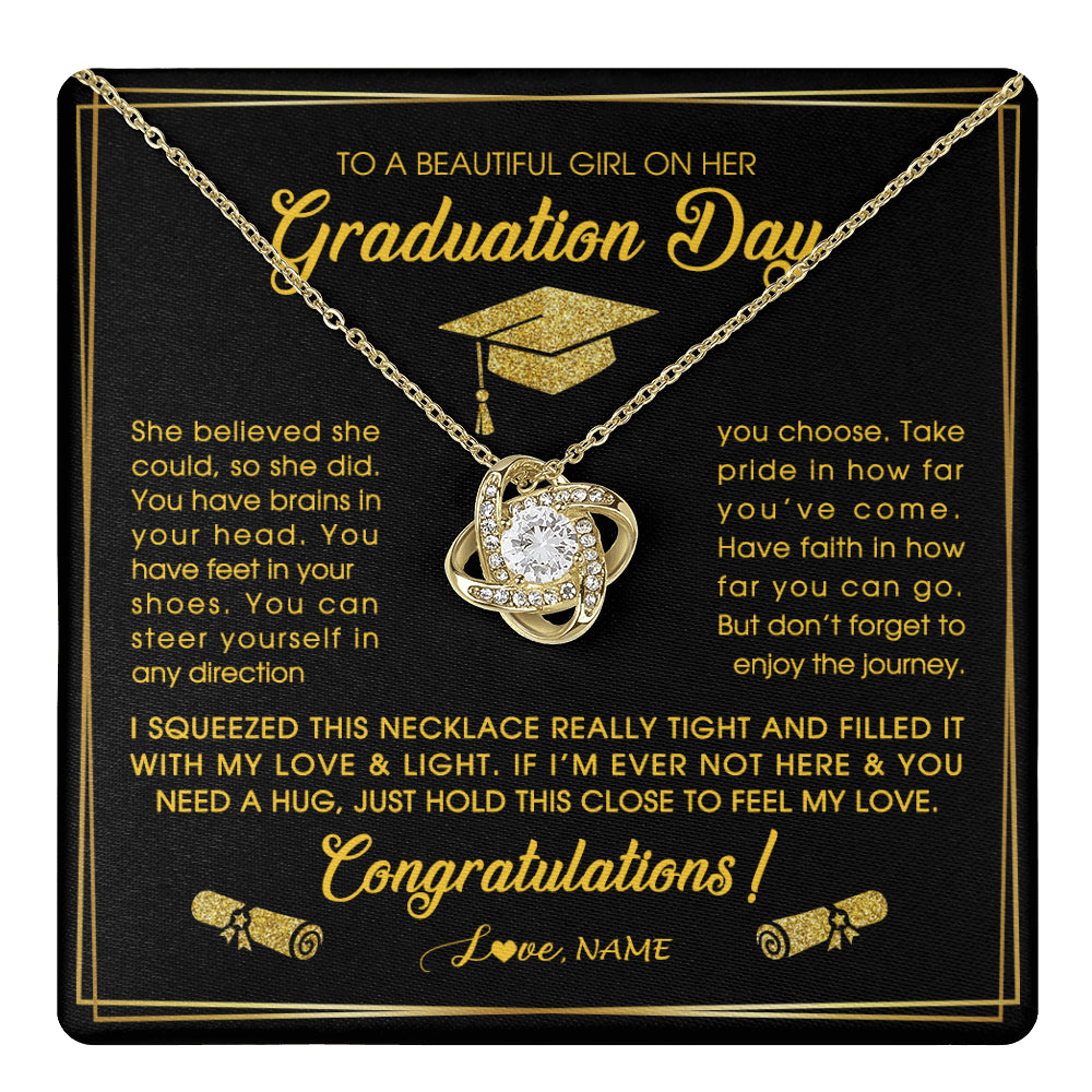 Love Knot Necklace 18K Yellow Gold Finish | 1 | Personalized To A Beautiful Women On Her Graduation Day Necklace For Daughter Granddaughter Sister Bonus Daughter Jewelry Customized Gift Box Message Card | teecentury