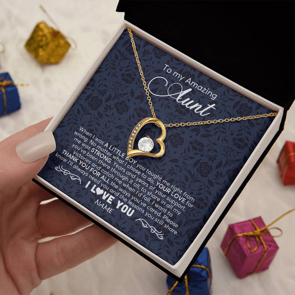 Forever Love Necklace 18K Yellow Gold Finish | 2 | Personalized To My Amazing Aunt Necklace From Nephew When I Was A Little Boy Aunt Birthday Mothers Day Christmas Jewelry Customized Gift Box Message Card | teecentury