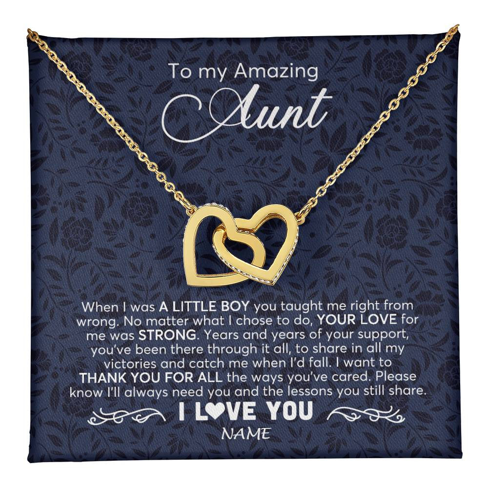 Interlocking Hearts Necklace 18K Yellow Gold Finish | 1 | Personalized To My Amazing Aunt Necklace From Nephew When I Was A Little Boy Aunt Birthday Mothers Day Christmas Jewelry Customized Gift Box Message Card | teecentury
